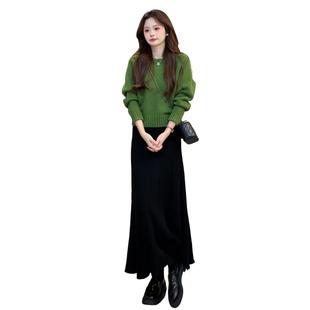 白色毛衣连衣裙子女2025新款巨好看小个子秋冬季韩系穿搭一整套装