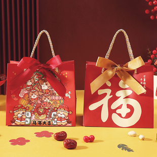 2026马年春节手提礼品袋福袋新年包装 袋喜庆送礼过年伴手礼袋纸袋