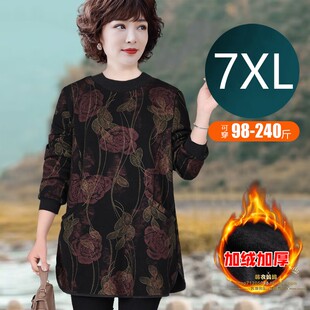 打底衫 T恤中老年大码 上衣保暖卫衣5 加绒加厚长袖 特体胖妈妈秋冬装