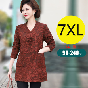 240斤妈妈春装 长袖 大码 裙显瘦中长款 上衣女 加肥复古v领打底衫 100