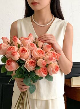 焦边玫瑰花假花仿真花感逼真家居客厅餐桌摆件婚庆插花装饰花