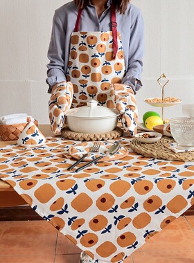北欧风图案小清新棉质印花围裙可调节彩色餐厅厨房