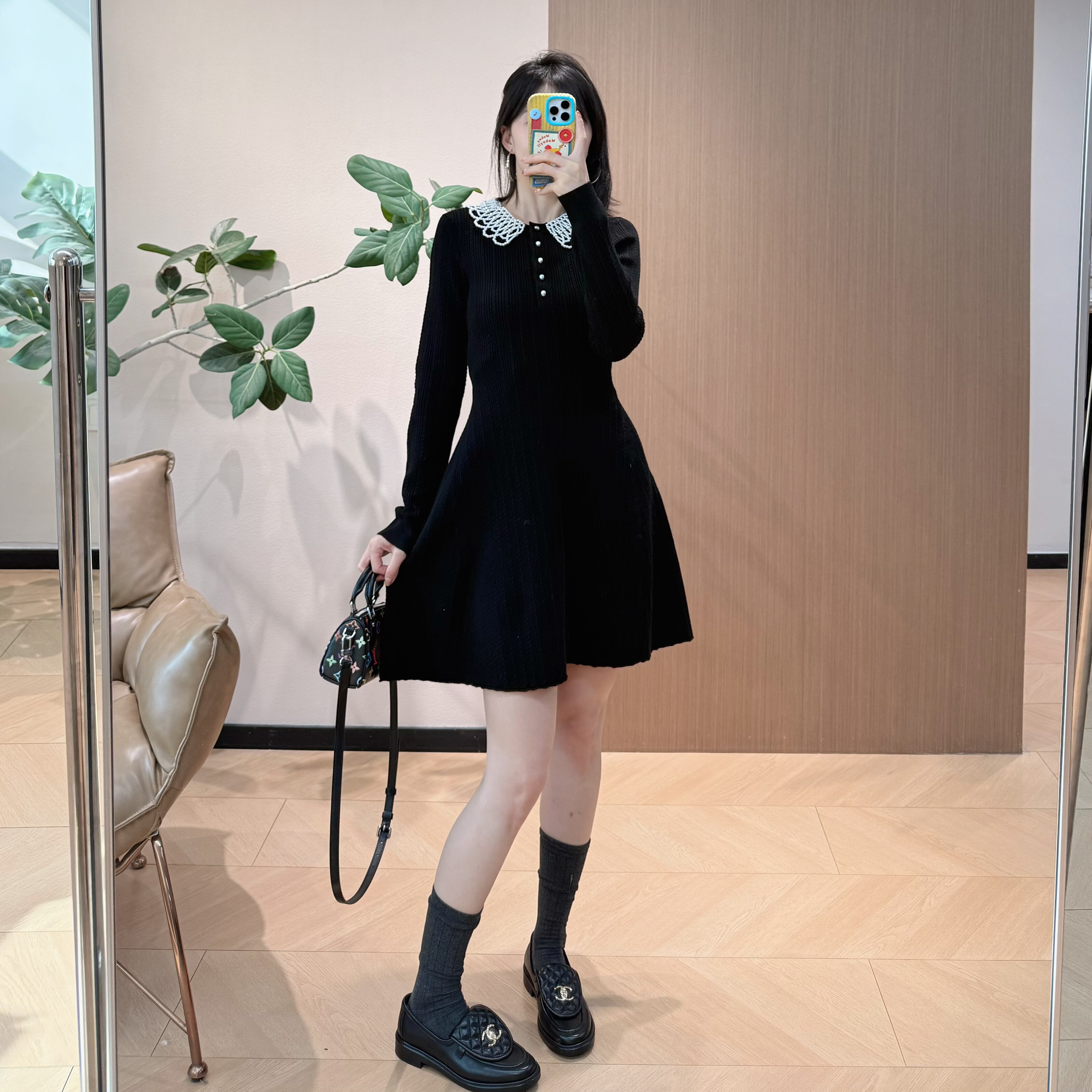 气质赫本风～ mj 可拆卸法式手工珍珠领羊毛针织复古显瘦连衣裙