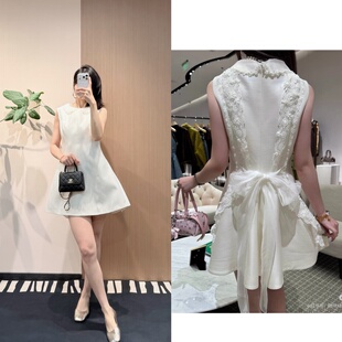 公主风 露思同款蕾丝拼接蝴蝶结白色连衣裙