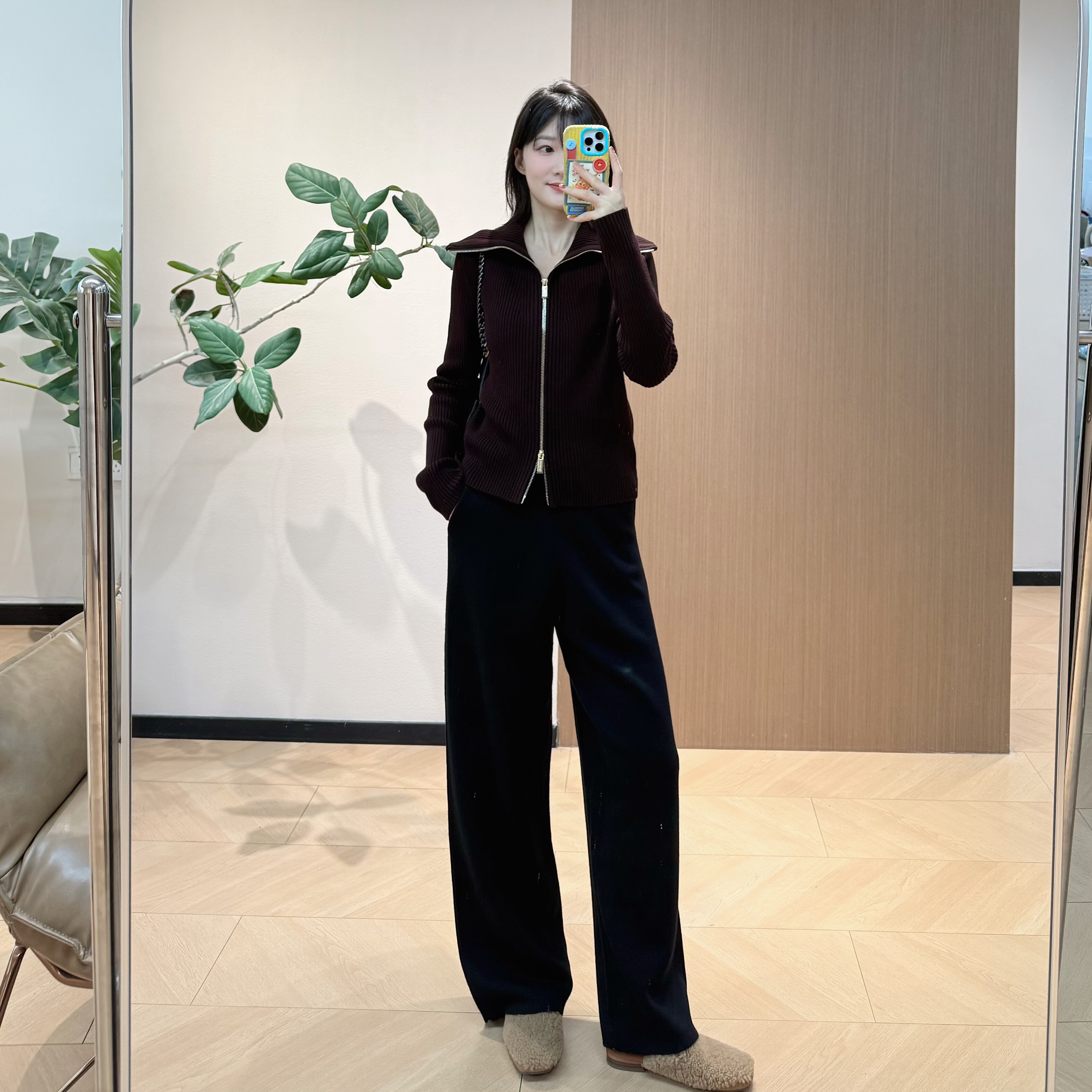 IC半精纺羊毛拉链开衫+ IC黑色美丽诺羊毛针织裤 德国扬子纱