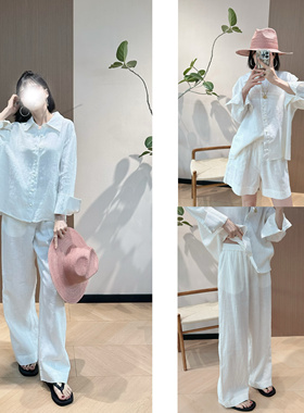 力荐！意大利宝藏品牌0tay 珍珠亚麻衬衫+短裤+松紧腰阔腿裤