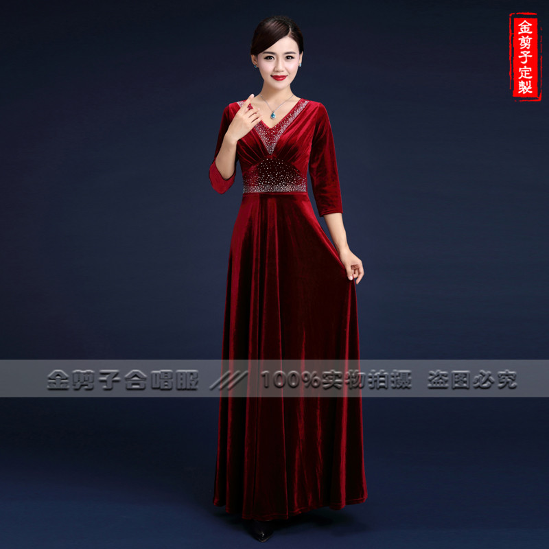 酒红色金丝绒女士指挥服可定制