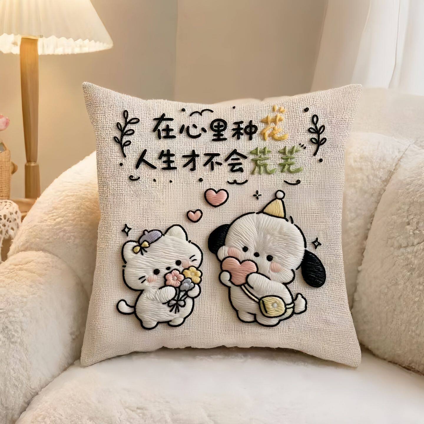 卡通文字创意抱枕可爱小狗沙发印花靠垫励志文字治愈系靠枕套靠背