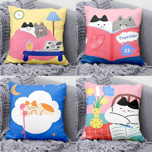 可爱小猫卡通风头像抱枕高级靠枕柔软舒适方枕民宿客厅沙发护腰垫