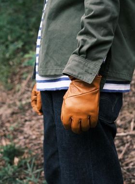 日本HANDSON公路车小步骑行牛皮手套黑色自行车防风保暖polartec