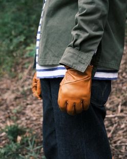 日本HANDSON公路车小步骑行牛皮手套黑色自行车防风保暖polartec