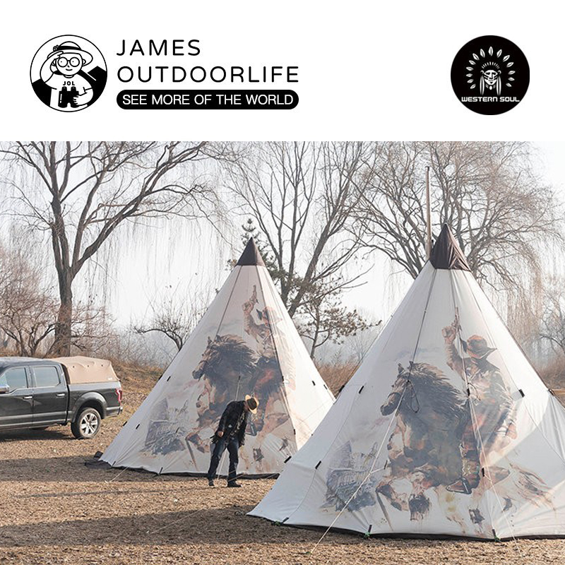 西部魂户外露营印第安帐篷尖顶金字塔防水大型营地生火帐冬季帐篷