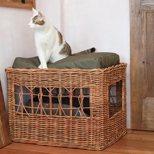 日本GROOM宠物居家生活手工编织藤编天然素材透气猫多用途厕所罩