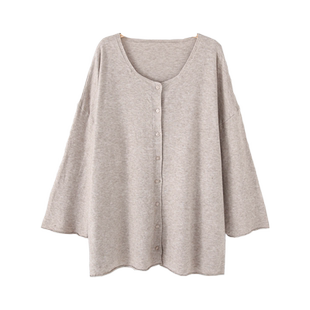 大版慵懒九分袖针织开衫女秋装新款卷边方领宽松毛衣外套