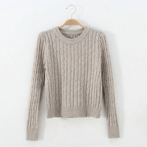 高腰短款圆领秋冬打底套头毛衣