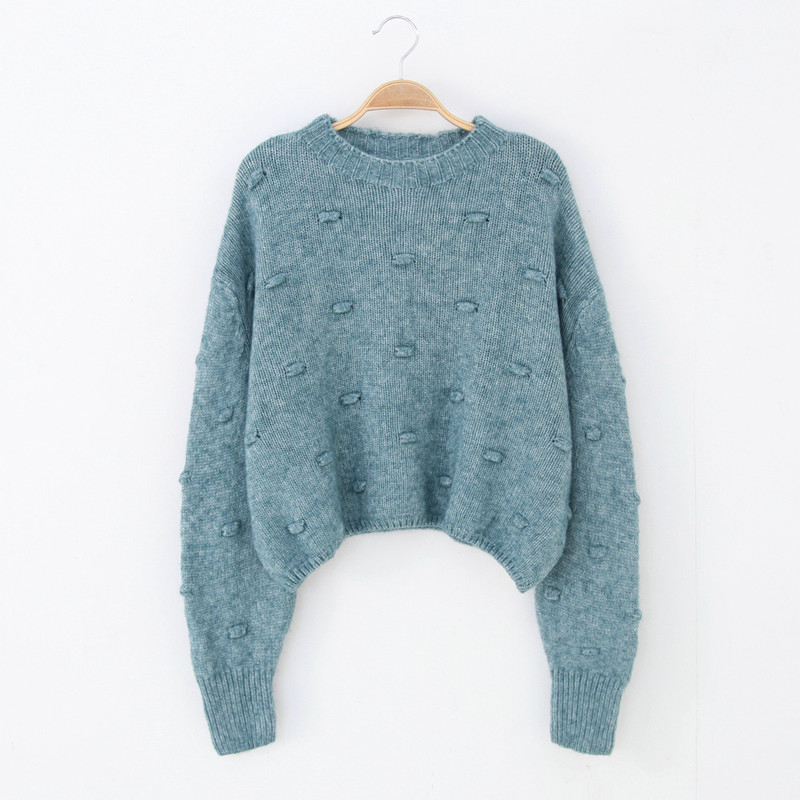 高腰短款半高领套头毛衣女秋冬新款慵懒宽松显瘦立体球球厚实外穿