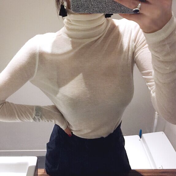 高领打底衫2020年春秋装修身黑色冬季百搭堆堆领内搭T恤女长袖潮