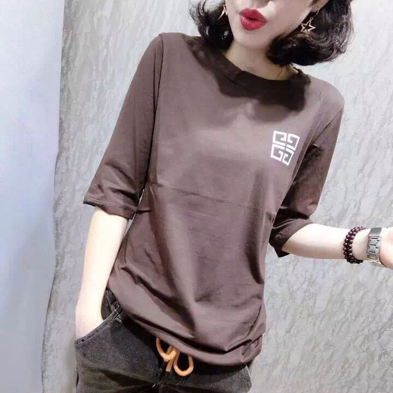 2020春夏装新款中袖上衣女纯棉T恤七分袖百搭韩版宽松装打底衫潮