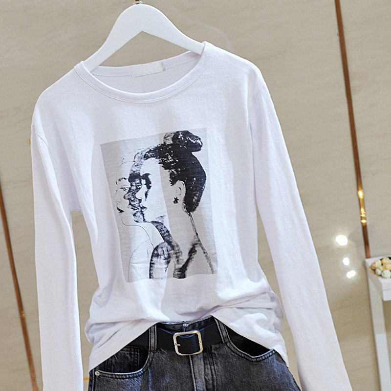 竹节棉t恤女长袖2020秋装冬季新款纯棉百内搭白色打底衫宽松上衣