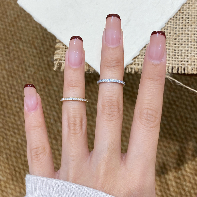 高级细版满钻戒指排钻小碎钻18k玫瑰金小指女尾戒小拇指关节骨节