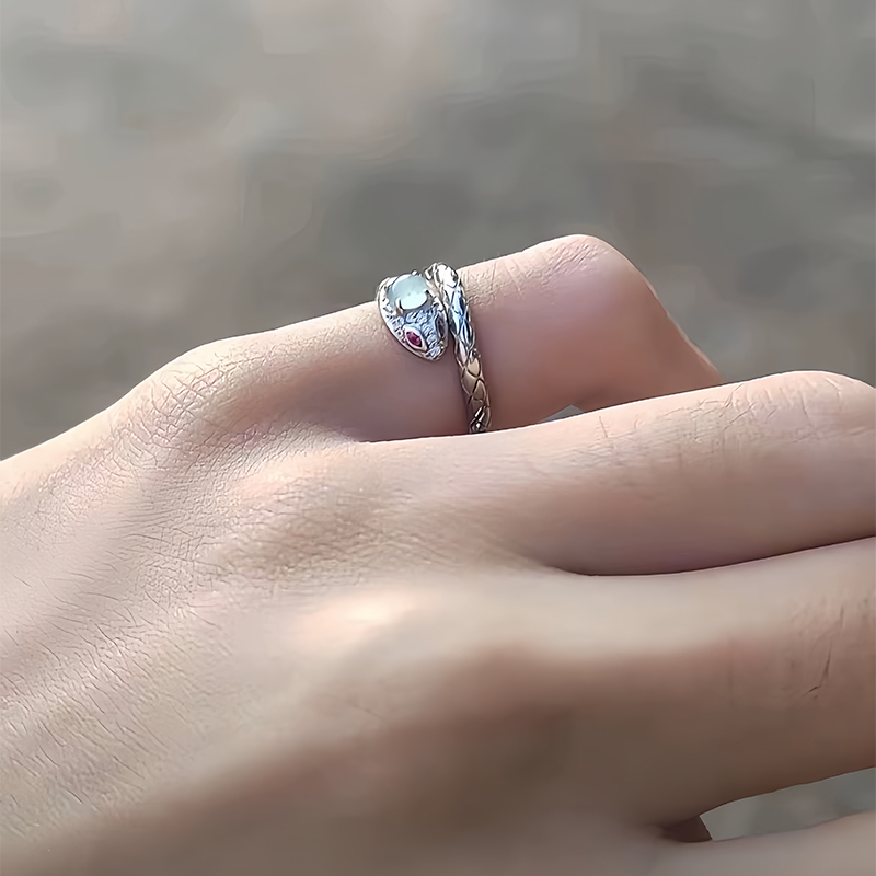 灵蛇戒指蓝水翡翠尾戒