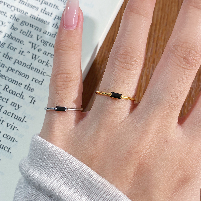 日韩纯银小黑方钻戒指