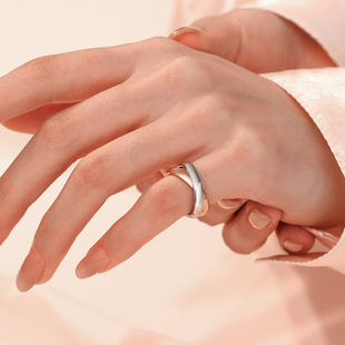 小众设计双环双色戒指尾戒女小指超小号尺寸关节小拇指戒子三环男