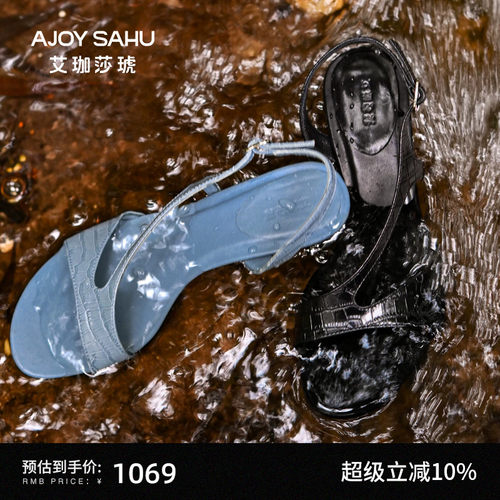 AJOY SAHU/艾珈莎琥2026年夏季6cm简约一字带凉鞋女猫跟高跟鞋
