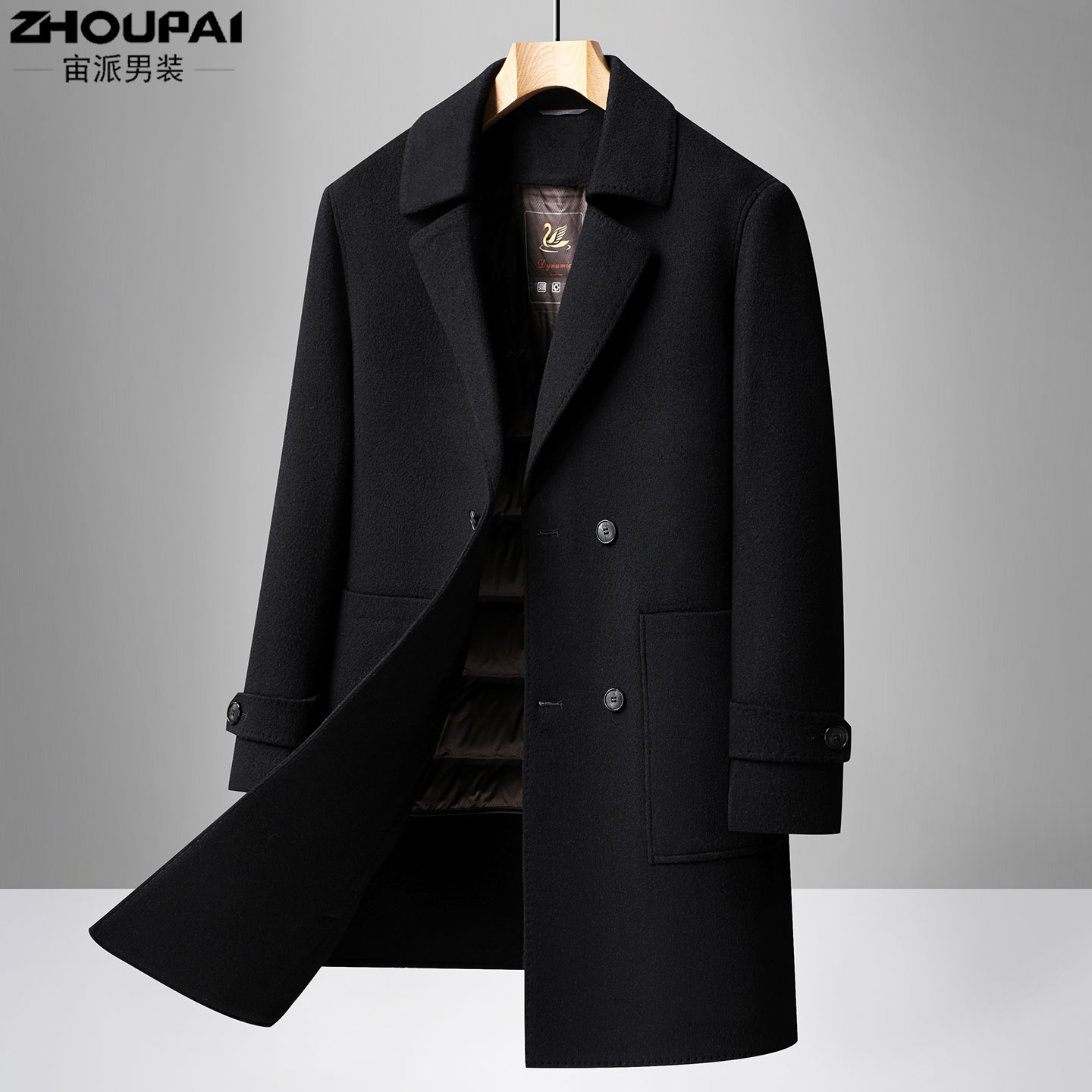 中年男士羊毛呢大衣爸爸冬装双面呢加厚保暖中长款两排扣呢子外套