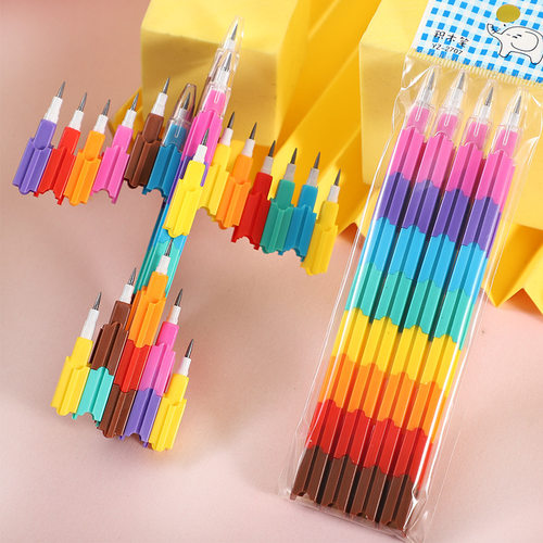 儿童积木铅笔小学生免削铅笔子弹头拼接自动铅笔可换笔芯多功能百变变形一节拼接奖品下蛋笔可爱导弹子弹笔