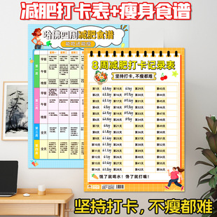 减肥打卡记录表体重表50天冰箱磁性贴运动自律神器100天30天计划表墙贴一个月饮食打卡规划目标每日任务表