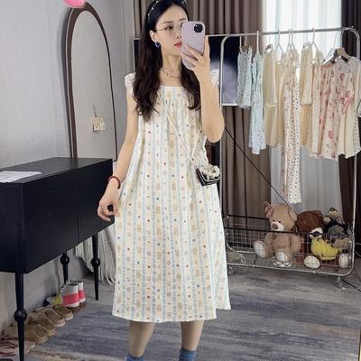 2025夏季新款A类母婴棉纱睡裙飞袖可爱纯棉家居服睡衣中长款裙夏