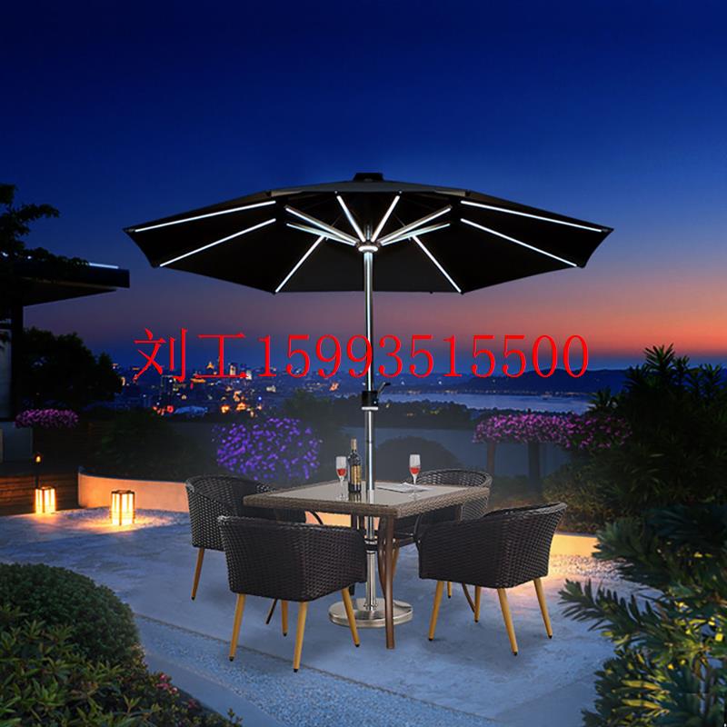 太阳能中柱伞USB充电直杆伞四种LED灯光模式立柱灯条伞户外庭院伞