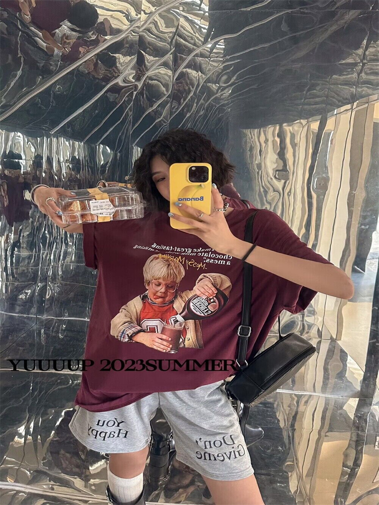 短袖通勤薄款印花纯棉女装宽松