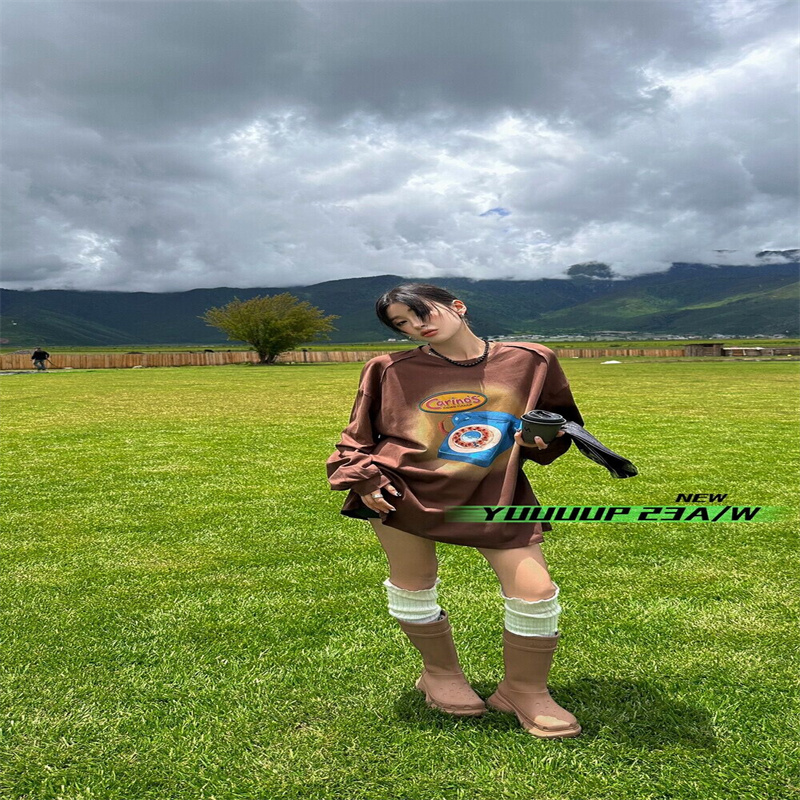 长袖慵懒常规印花纯棉女装长袖T