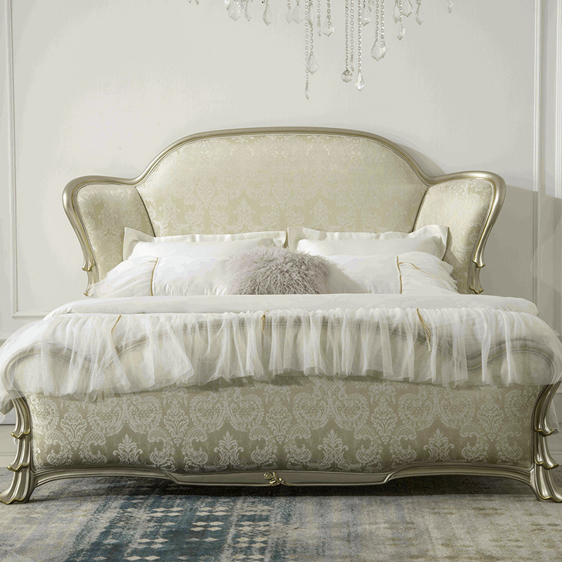 田园风格简欧轻奢主卧清新浪漫家具实木雕刻布艺软包公主床