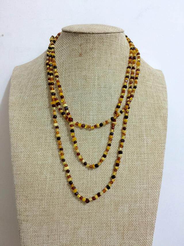 新款 波罗的海 天然琥珀 成人项链多圈 长毛衣链 约160cm 约15克