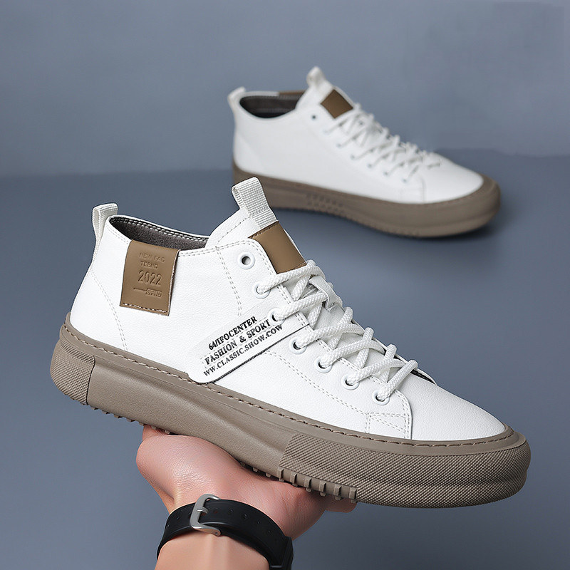 鞋子男鞋2026新款冬季男士高帮板鞋白色休闲真皮软底透气运动潮鞋,流行男鞋,高帮鞋,淘宝优惠券,粉丝福利购,淘宝优惠卷