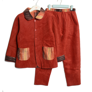 可人儿女士冬季加厚保暖棉绒对襟睡袍睡衣套两面穿厚棉袍棉套