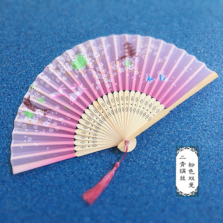 真丝款日式折扇中国风女式扇子绢扇樱花和风工艺古风折叠小扇女扇