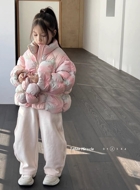 儿童羽绒服加厚女童外套冬装2025新款大童上衣扎染粉色保暖服潮态