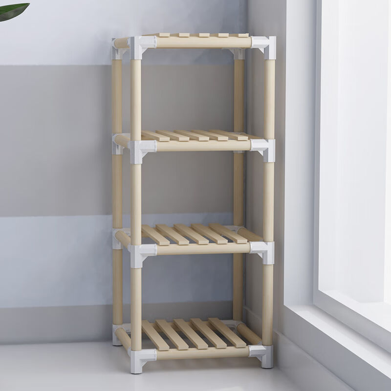 LISM杂物置货架多功能实木置物架书架多层阳台厨房客厅收4层简约