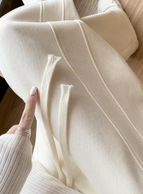 韩国白色运动裤女2025新款秋冬洛丽塔高腰加绒小个子直筒香蕉裤子