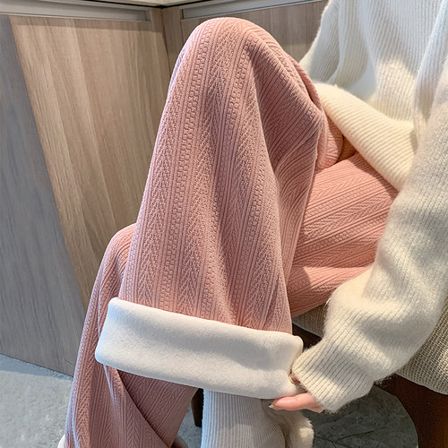 日本麦穗纹针织阔腿裤女