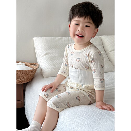法国Anseola 宝宝睡衣夏季薄款高腰护肚儿童家居服男童纯棉空调服