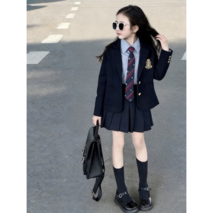 法国Cenmis 女童日系学院风jk套装女学生韩版西装外套百褶裙