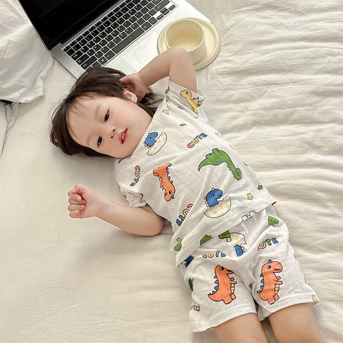 法国Anseola 25年儿童春夏季短袖套装竹纤维家居服女童睡衣宝宝