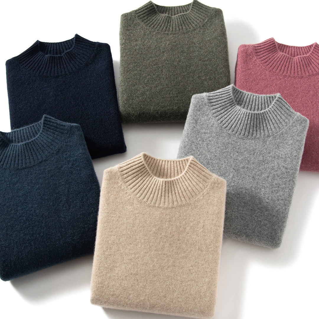 亲肤男士山羊绒衫半高领加厚毛衣男全羊毛针织衫打底衫秋冬款毛衣