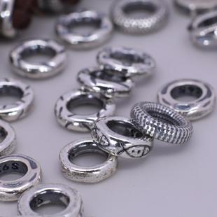 S925纯银手工菩提手串配饰复古做旧车轮珠实心垫片手串文玩银隔片