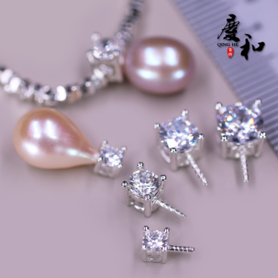 diy带针粘珍珠吊坠托S925纯银